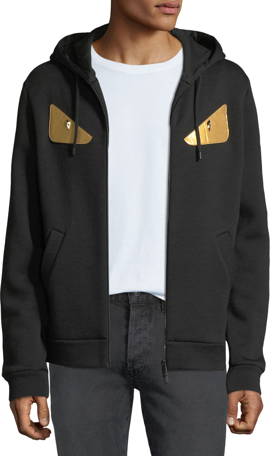 Fendi Men's Gold Bugs Zip-Front Hoodie Sweatshirt