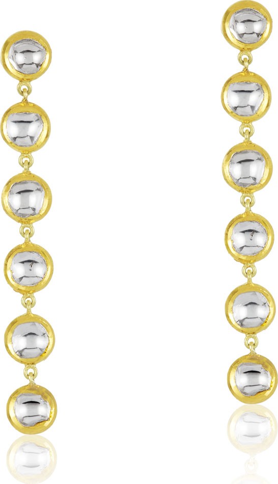 Legend Amrapali Kundan Vintage Diamond Round Linear Earrings in 18k Gold