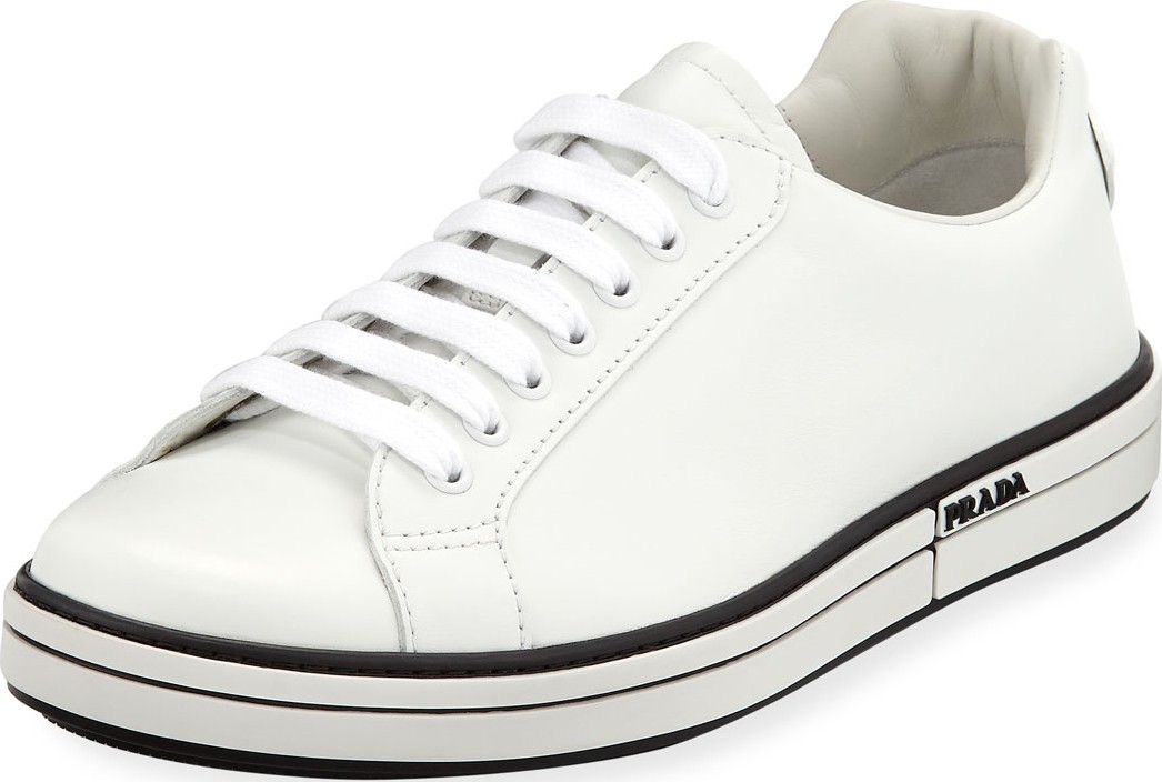 Prada Men's Avenue Plume Leather Low-Top Sneakers