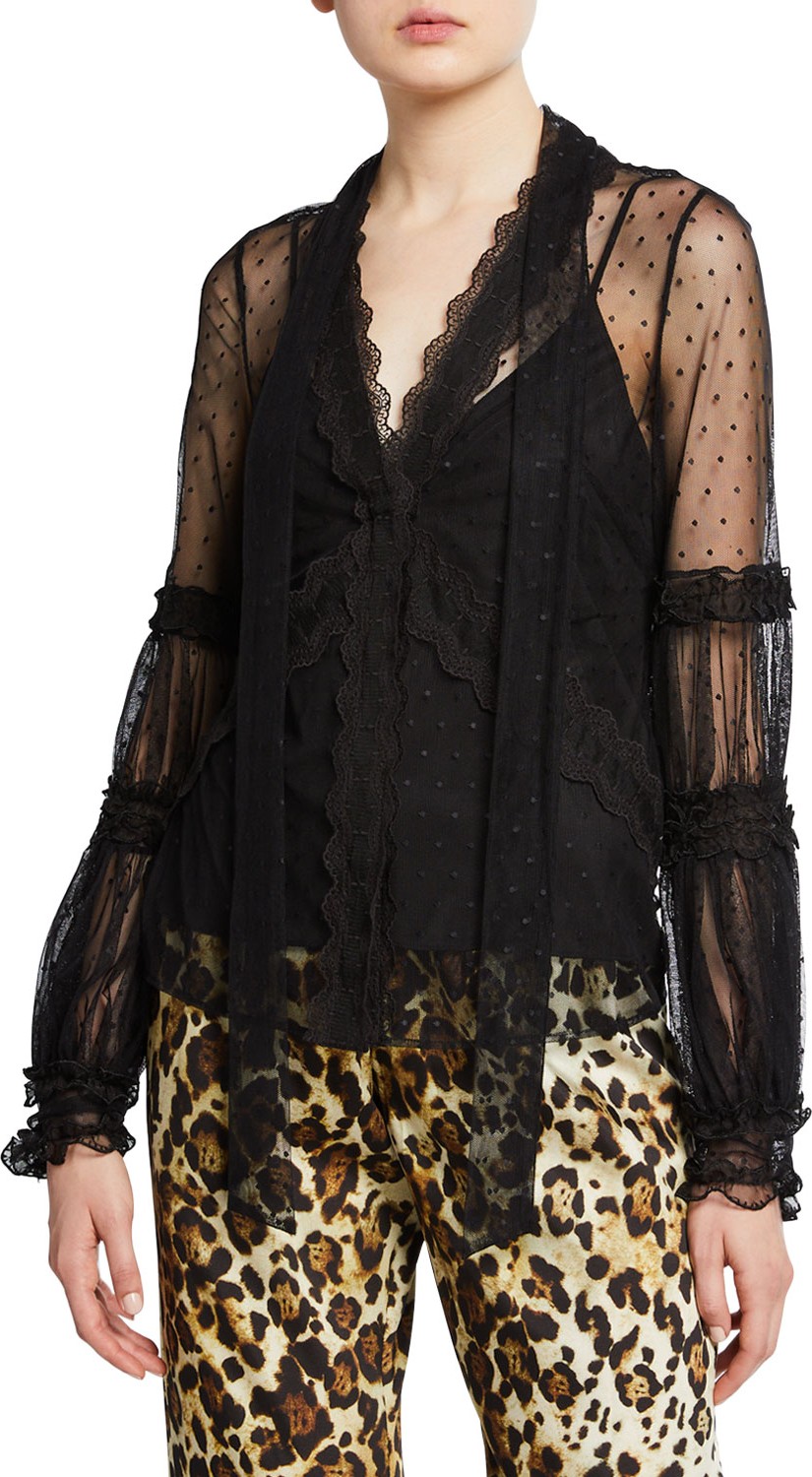 Alexis Aimee Button-Front Lace Long-sleeve Top