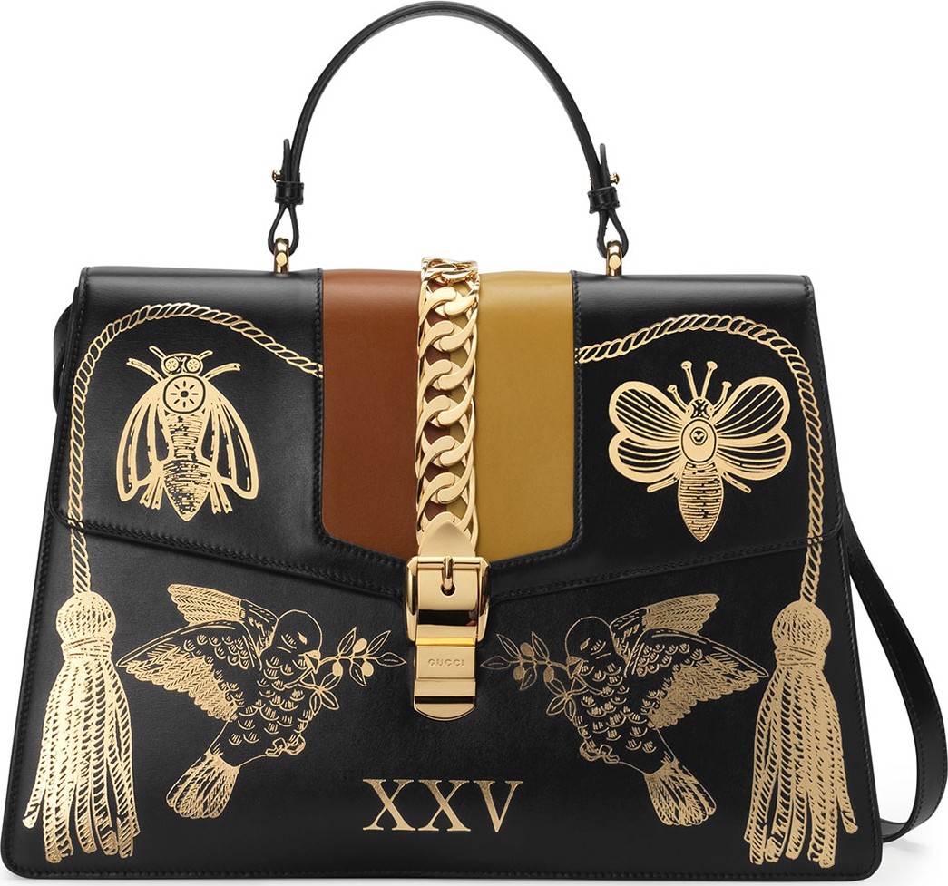 Gucci Sylvie Maxi Insects Leather Top-Handle Bag