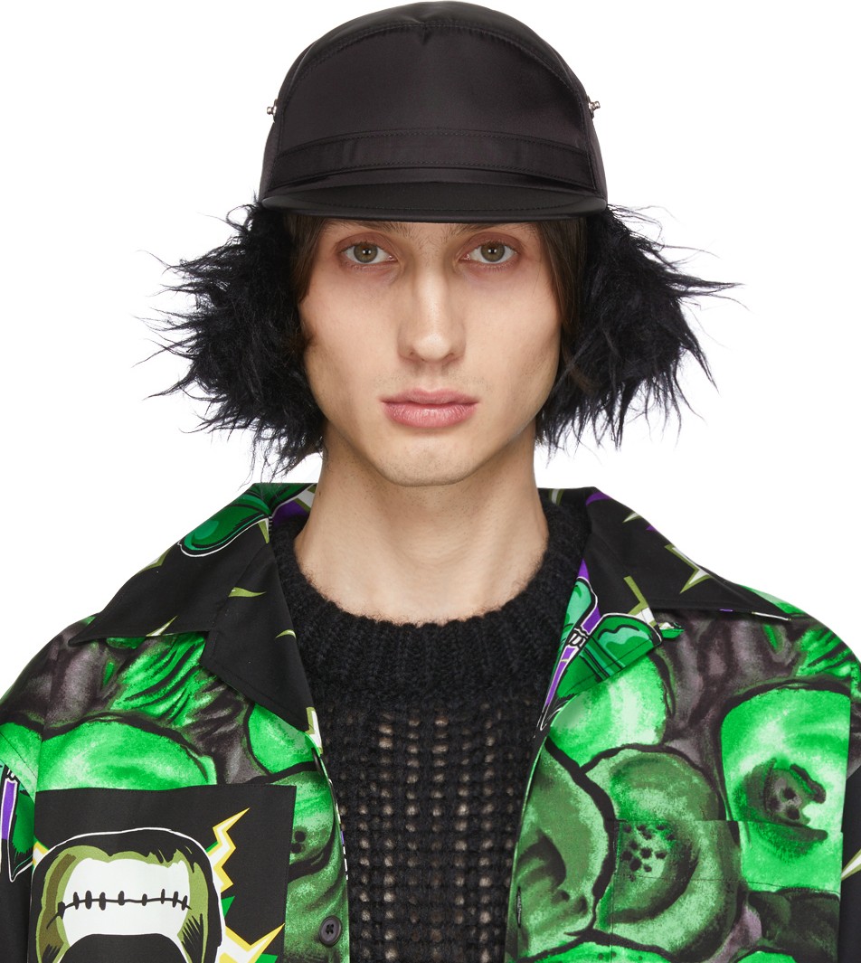 Prada Black Fur Flap Iris Cap