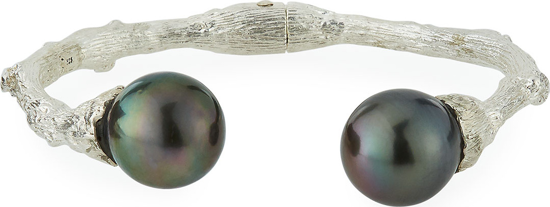 K Brunini Sterling Silver Twig & 14mm Pearl Cuff, Black