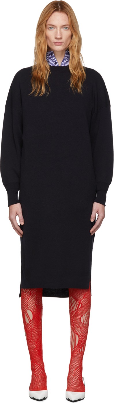 Enfold Navy Wool Asymmetry Dress