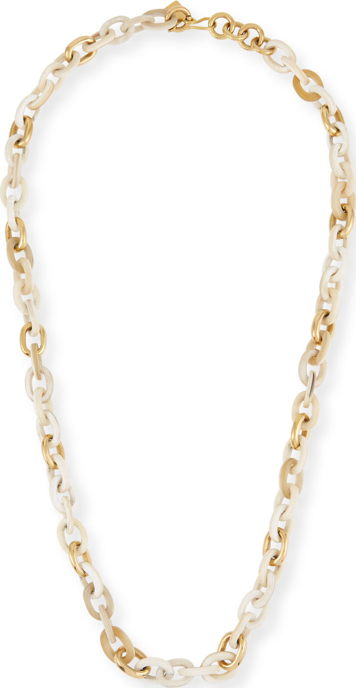 Ashley Pittman Meli Light Horn & Bronze Link Necklace, 32"L
