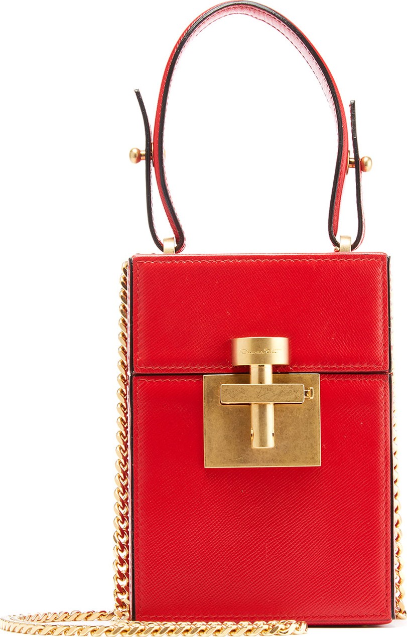 Oscar De La Renta Alibi Box Leather/Suede Top-Handle Bag