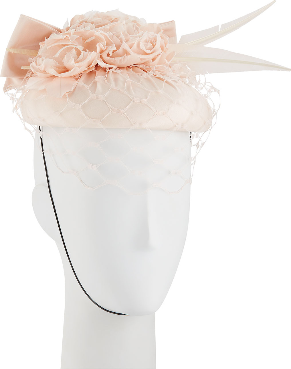 Rachel Trevor Morgan Flower & Bow Silk Pillbox Hat w/ Honeycomb Veiling