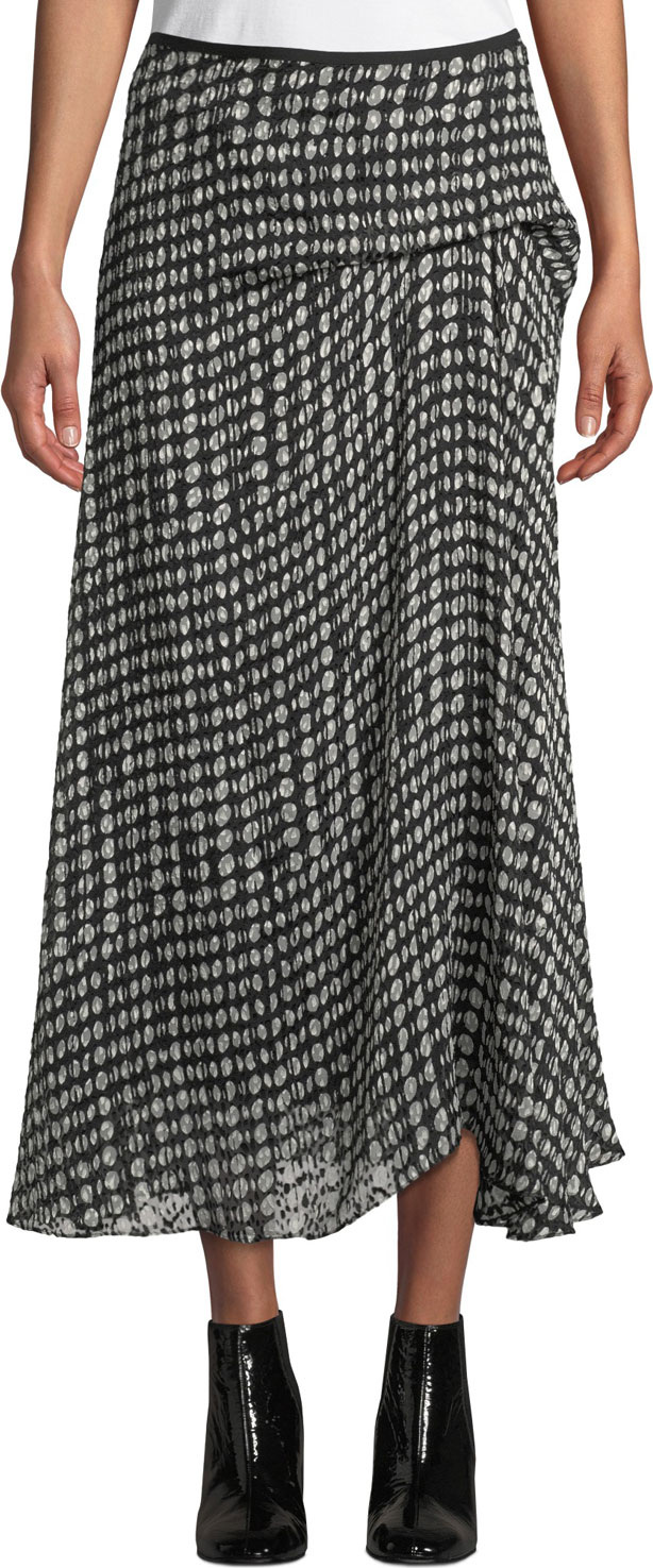 Theory Side-Drape Oval-Print Midi Skirt