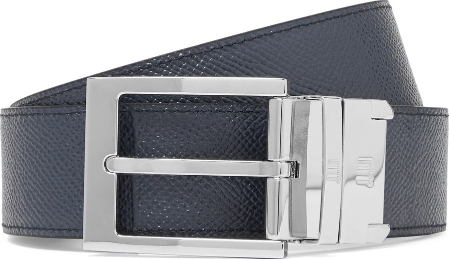 Dunhill 3.5cm Black and Navy Reversible Pebble-Grain Leather Belt