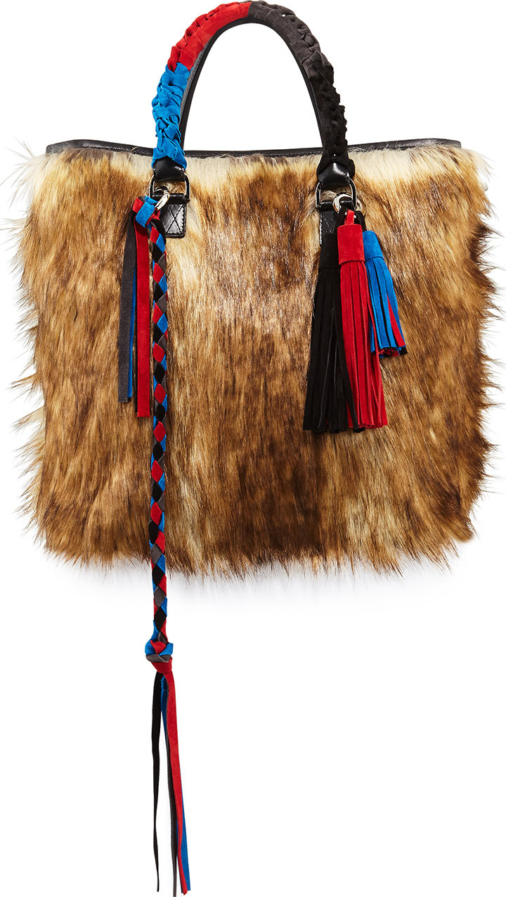 Sacai Tassel Furry Crossbody Tote Bag