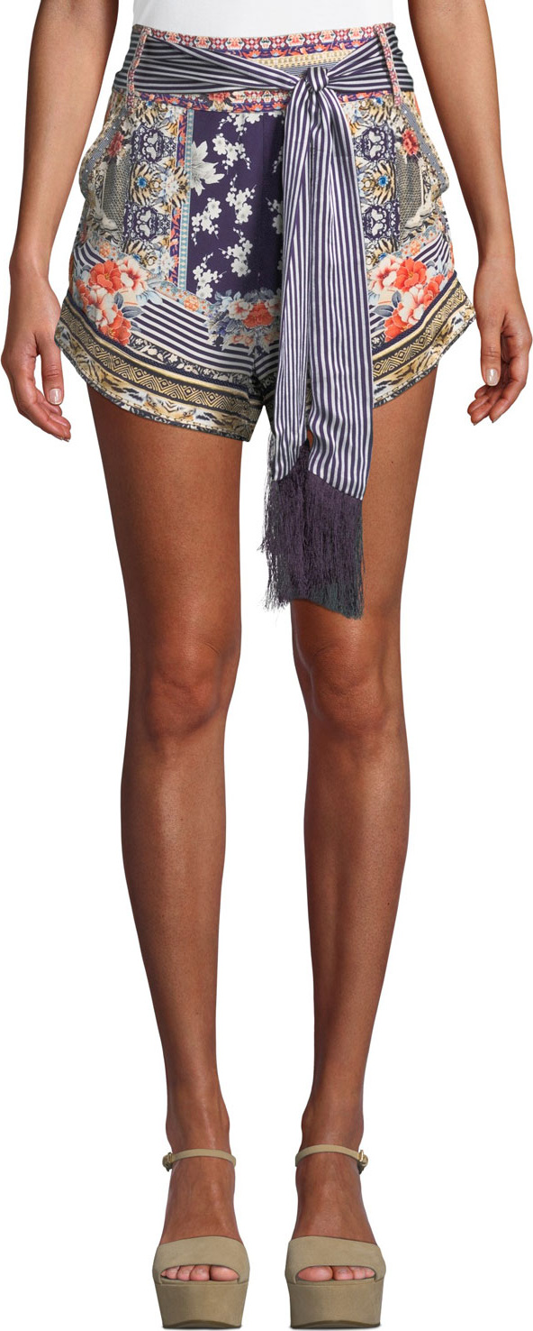 Camilla Printed Silk High-Cut Shorts with Tie