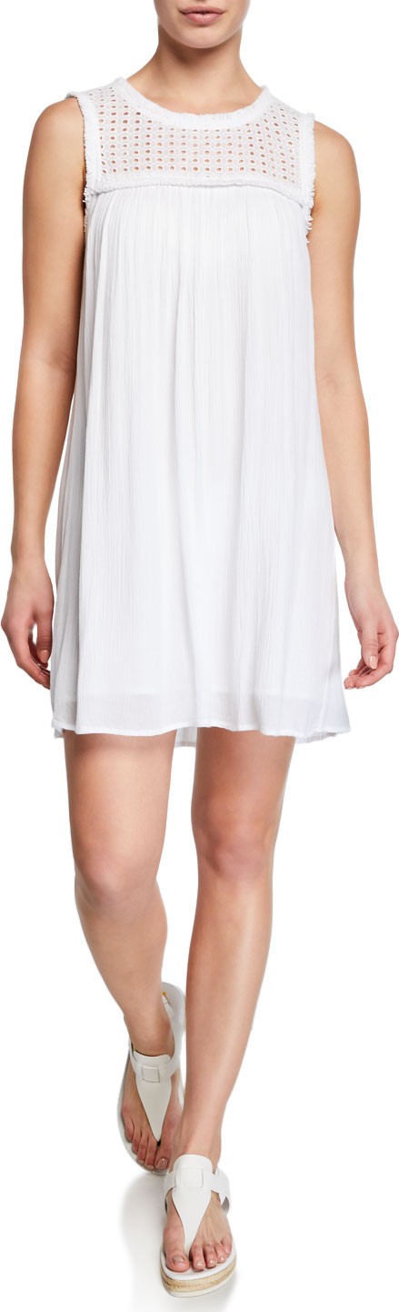 Tommy Bahama Crinkle Sleeveless Fringe Trim Dress