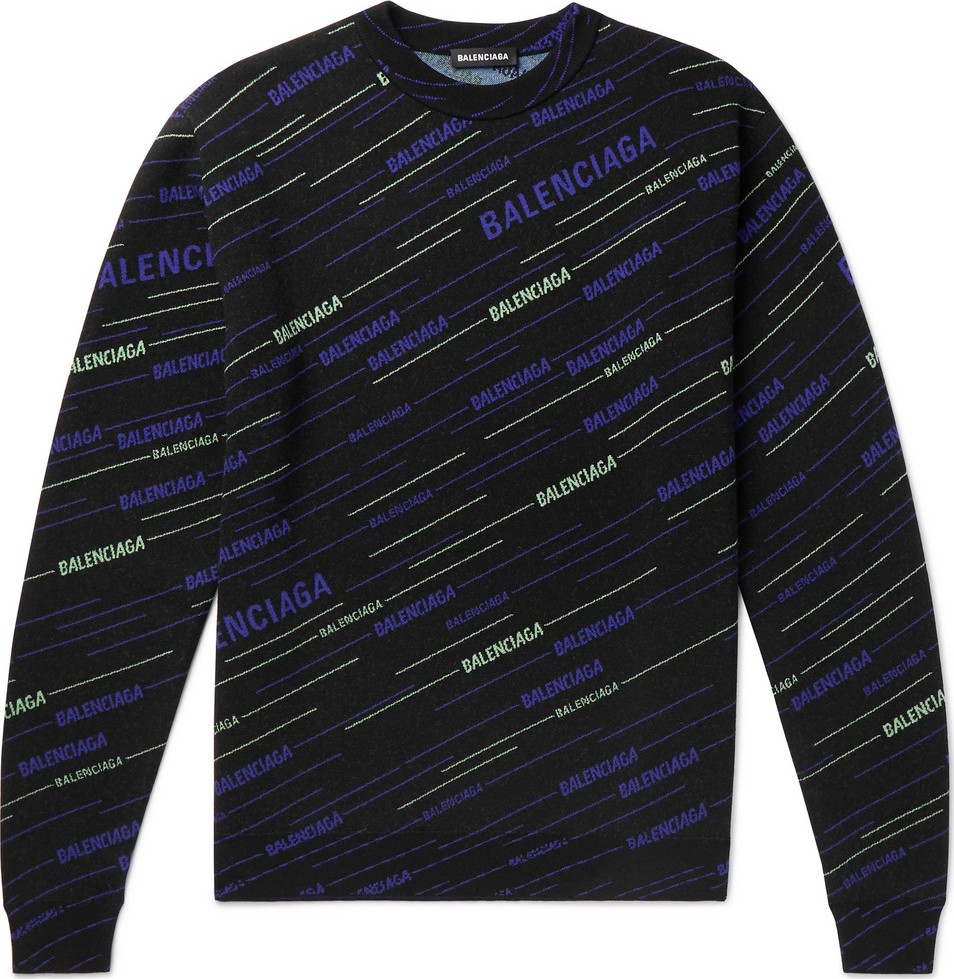 Balenciaga Logo-Intarsia Virgin Wool-Blend Sweater