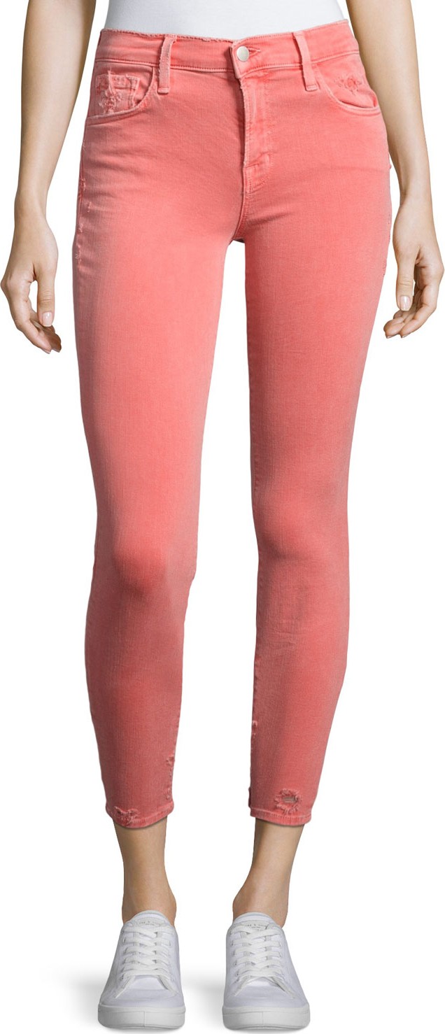 J BRAND 835 Mid-Rise Capri Glowing Jeans, Coral