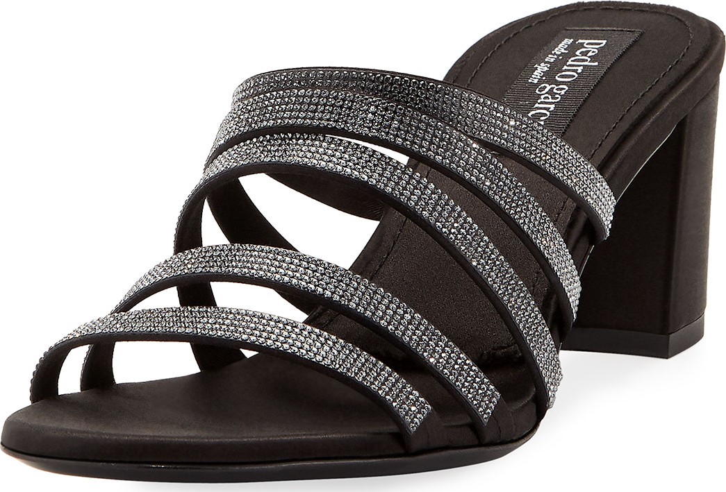 Pedro Garcia Xaki Multi-Strap Block-Heel Shimmer Slide Sandal
