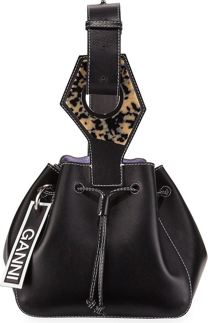 Ganni Leather Mini Cinch Bucket Bag