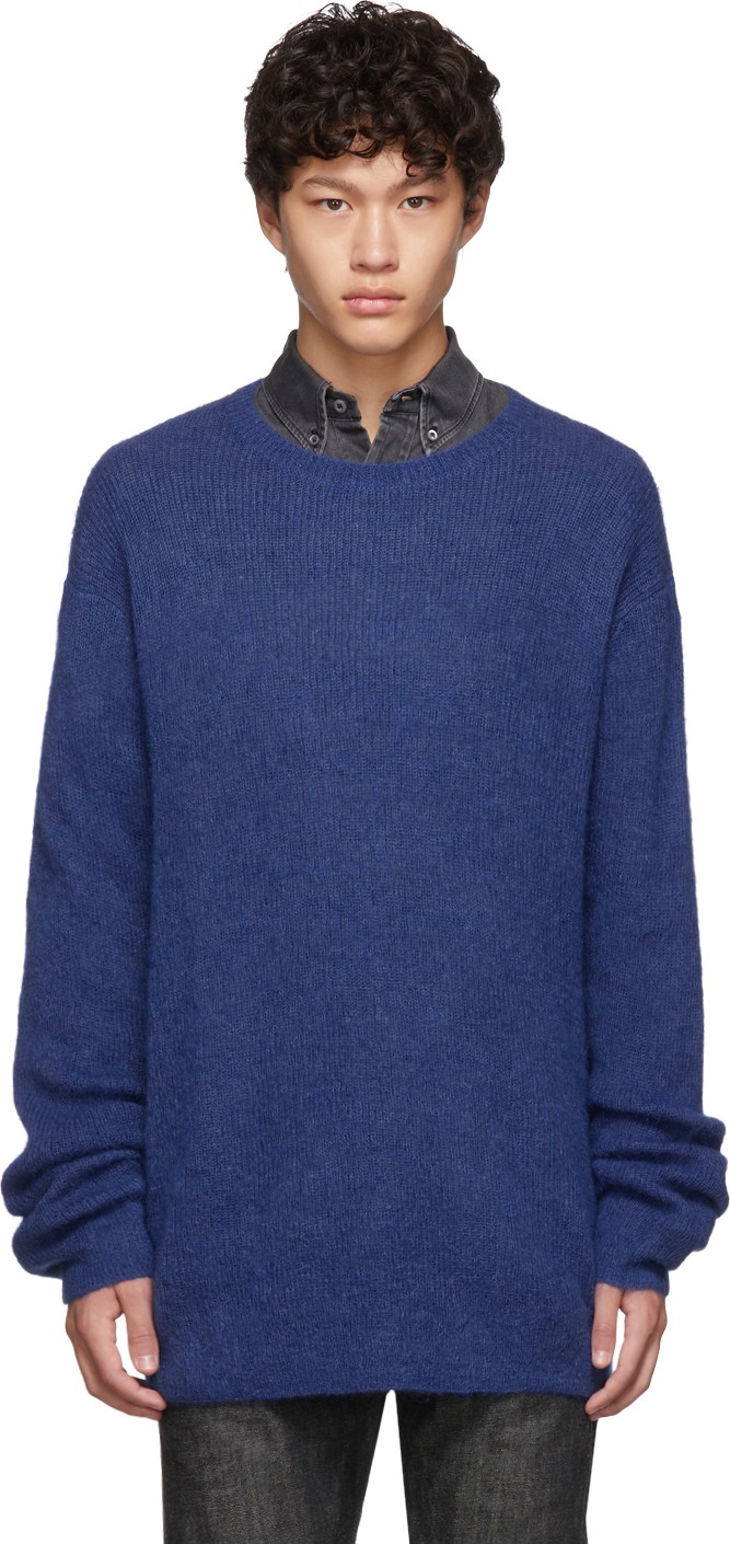 Neil Barrett Blue Mohair 3 GG Slim Long Sweater