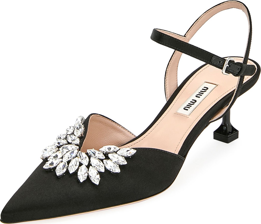 Miu Miu Embellished Satin Kitten-Heel Pumps