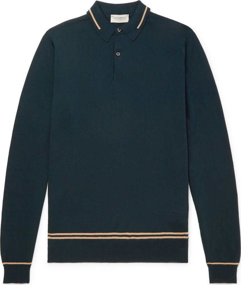 John Smedley Slim-Fit Contrast-Tipped Merino Wool Polo Shirt