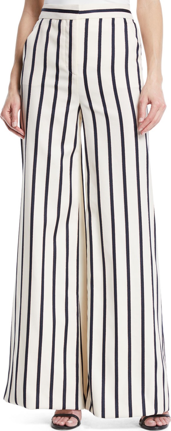 Veronica Beard Xena Striped Wide-Leg Cotton Pants
