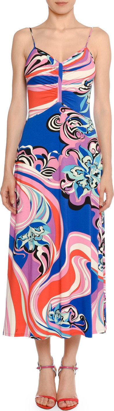 Emilio Pucci Strappy V-Neck Midi Dress