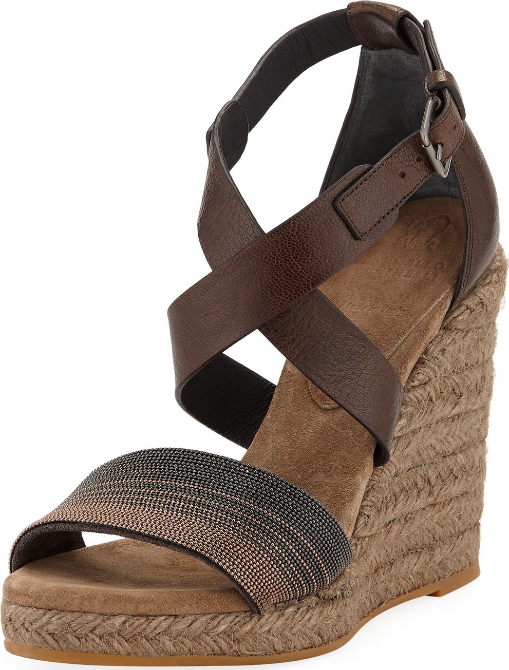 Brunello Cucinelli Leather Wedge Espadrille Sandals