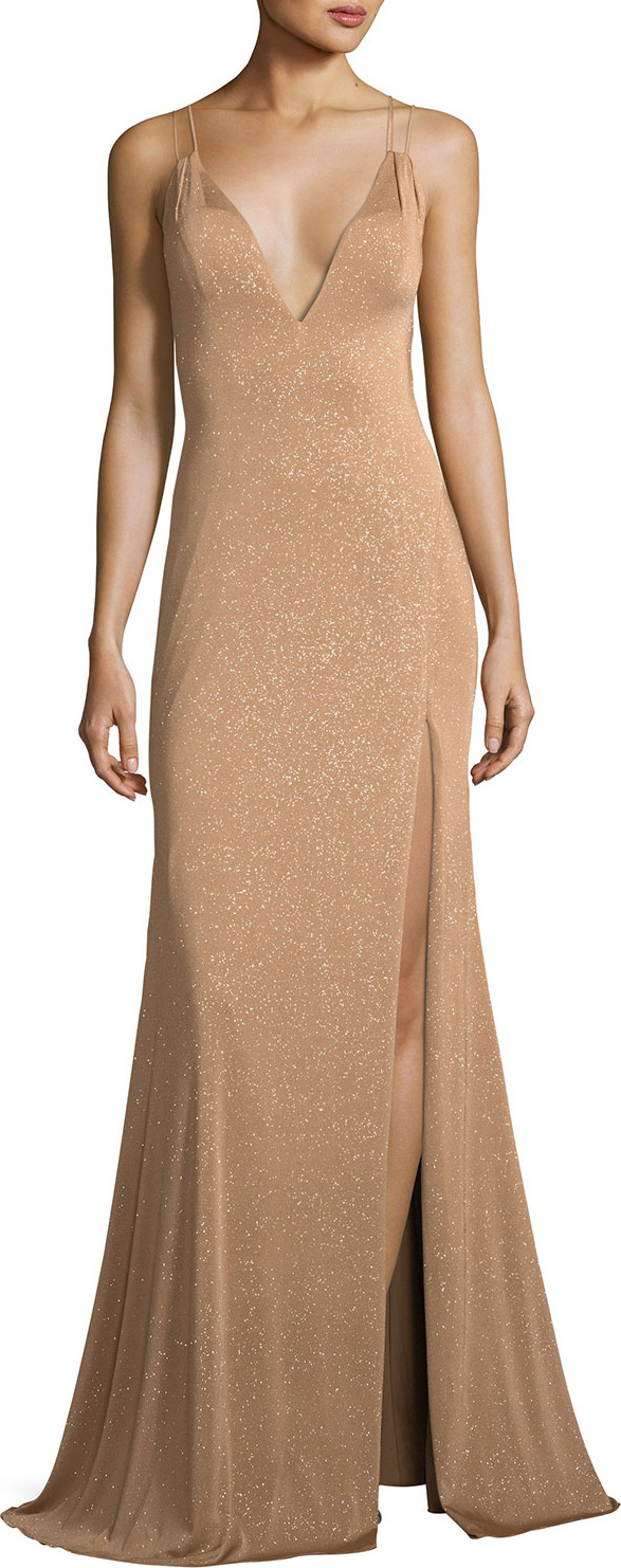Jovani Metallic V-Neck Strappy Gown