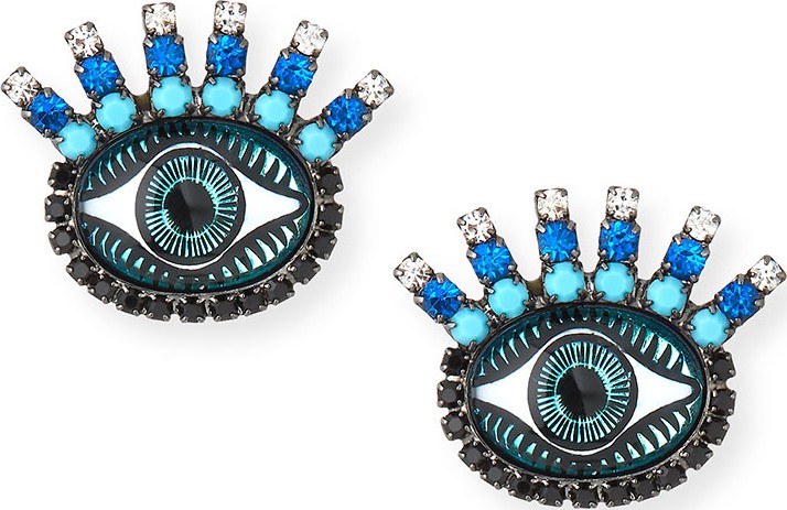 Elizabeth Cole Fern Evil Eye Stud Earrings, Blue