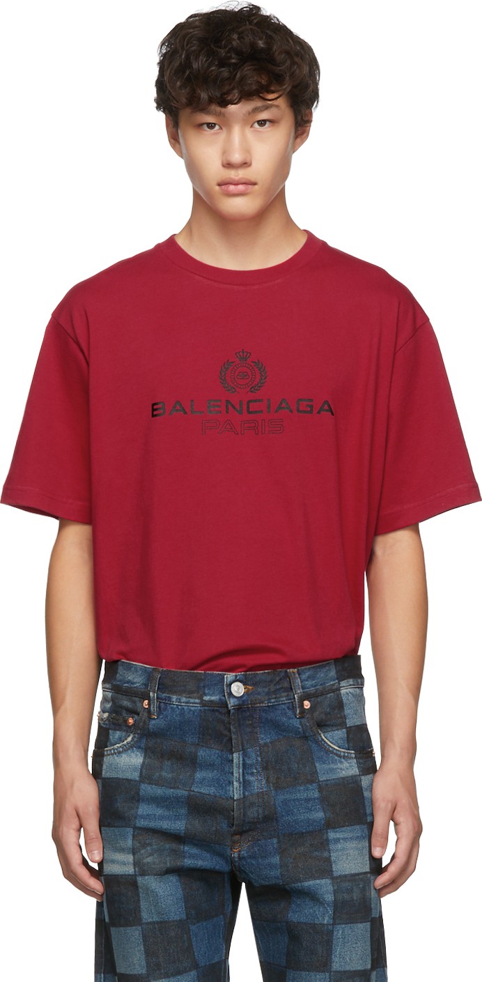 Balenciaga Red Paris Laurel Regular Fit T-Shirt