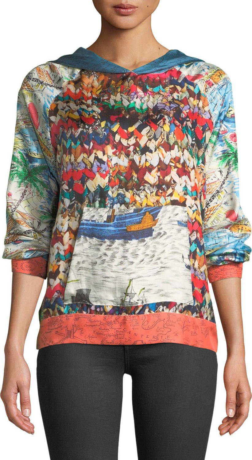 La Prestic Ouiston Long-Sleeve Multi-Print Silk Hoodie