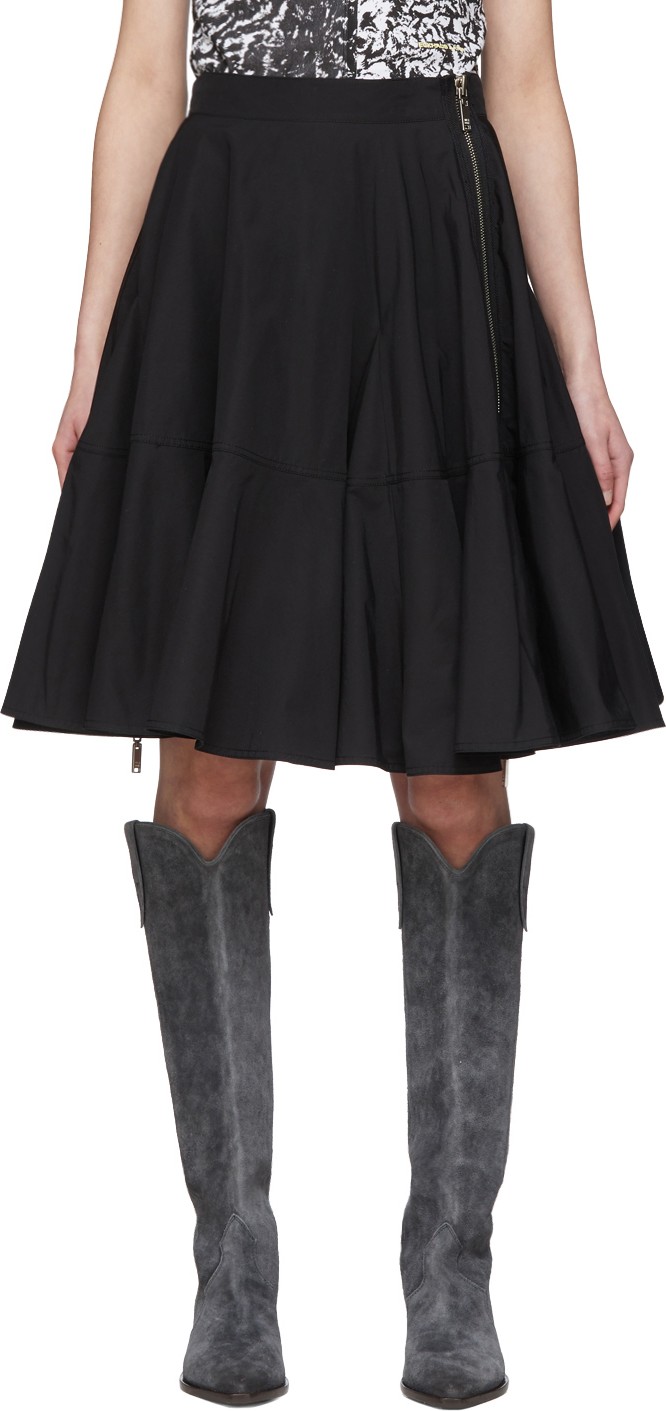 We11done Black Poplin Flare Mid-Length Skirt