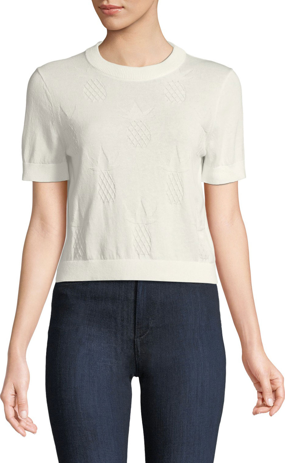 Kate Spade New York pineapple textured short-sleeve sweater top