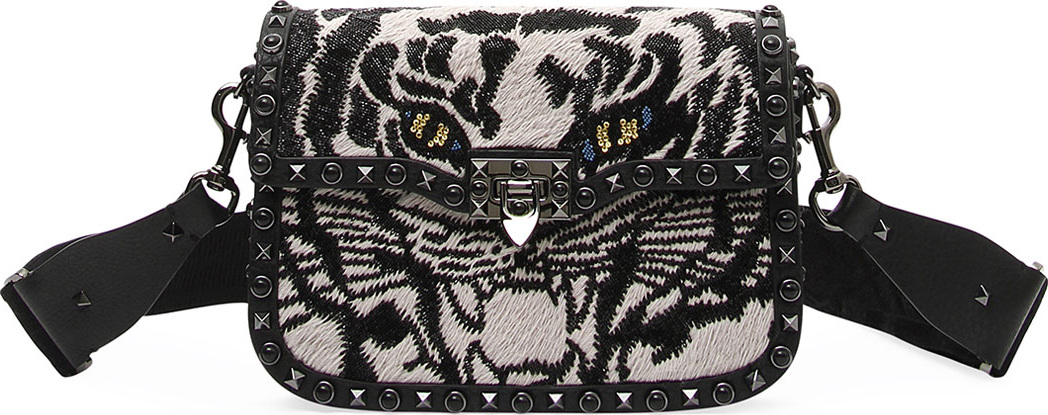 Valentino Guitar Rockstud Rolling Noir Tiger Shoulder Bag