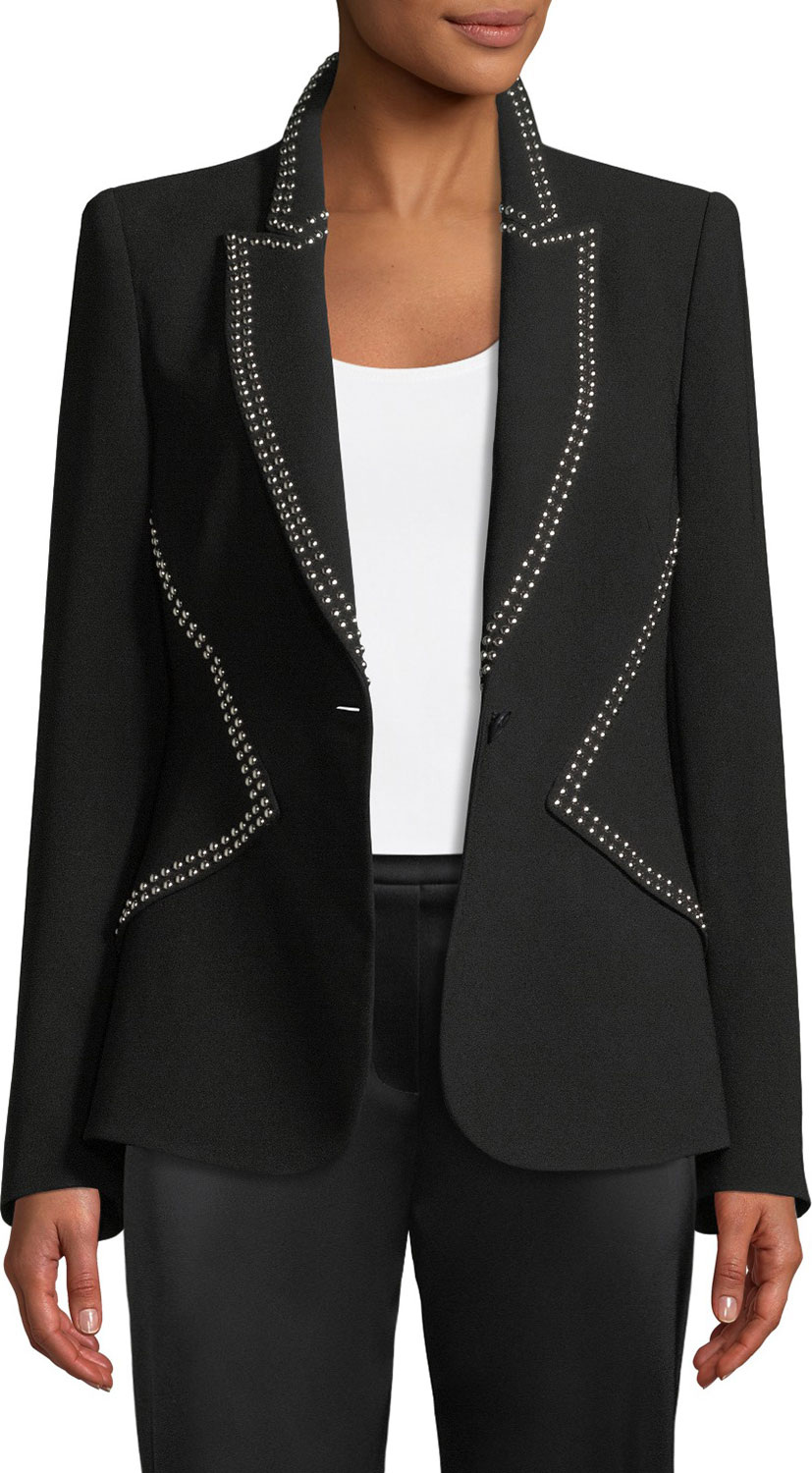 Elie Tahari Allegra One-Button Crepe Jacket w/ Studs