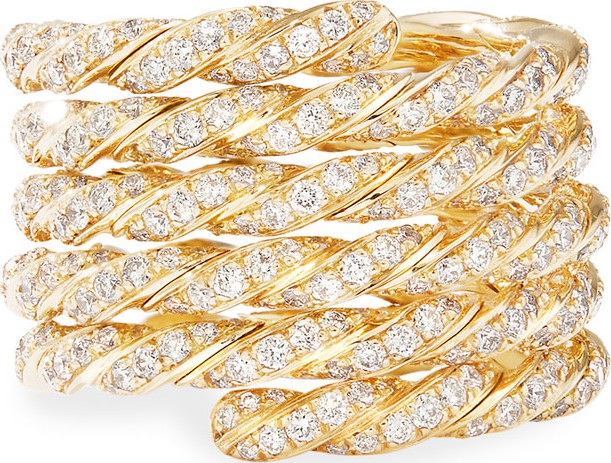 David Yurman Pave Flex 18k Gold Diamond Coil Ring, Size 6