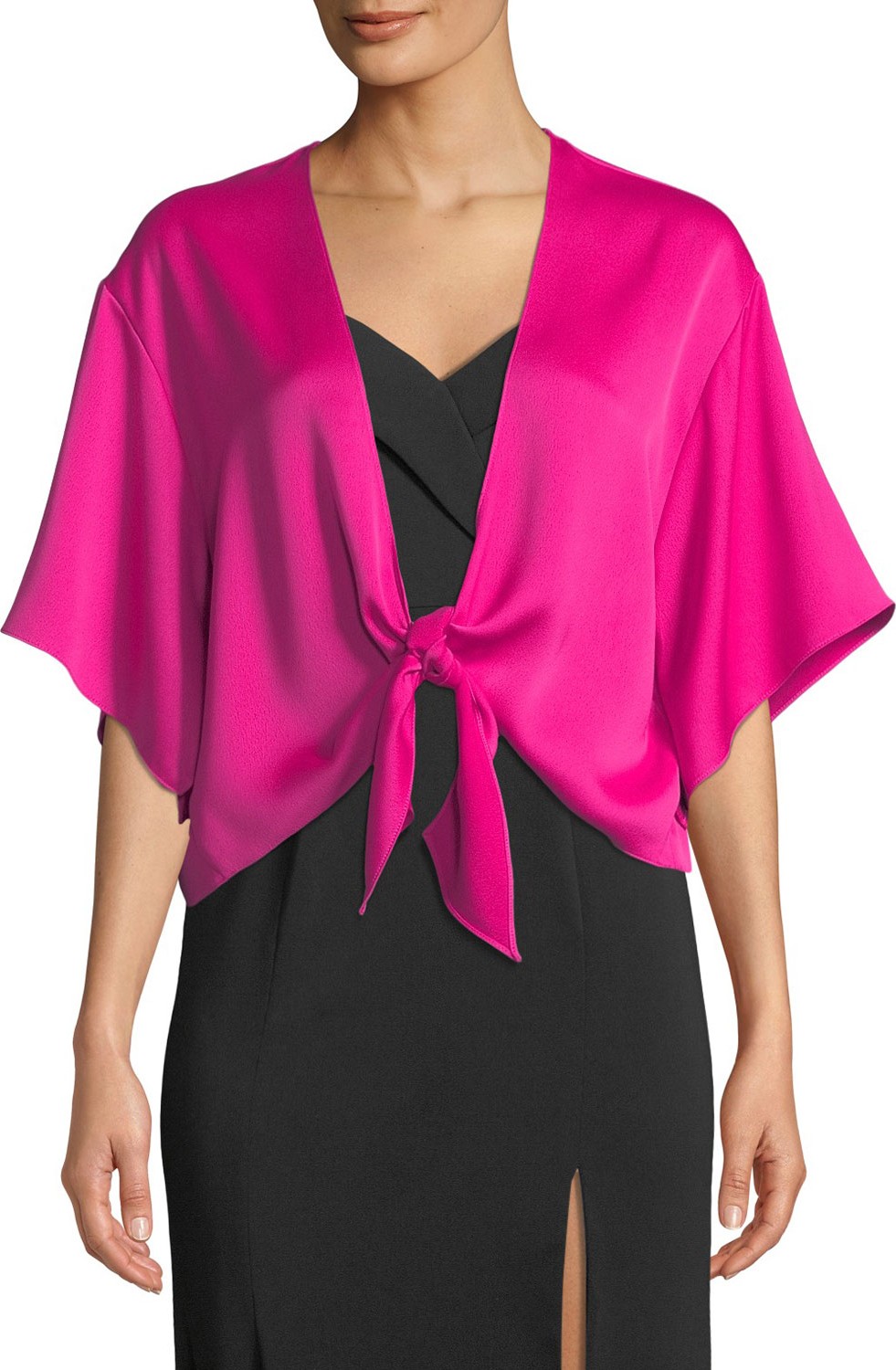 Jay Godfrey Knot-Front Dolman-Sleeve Satin Shirt