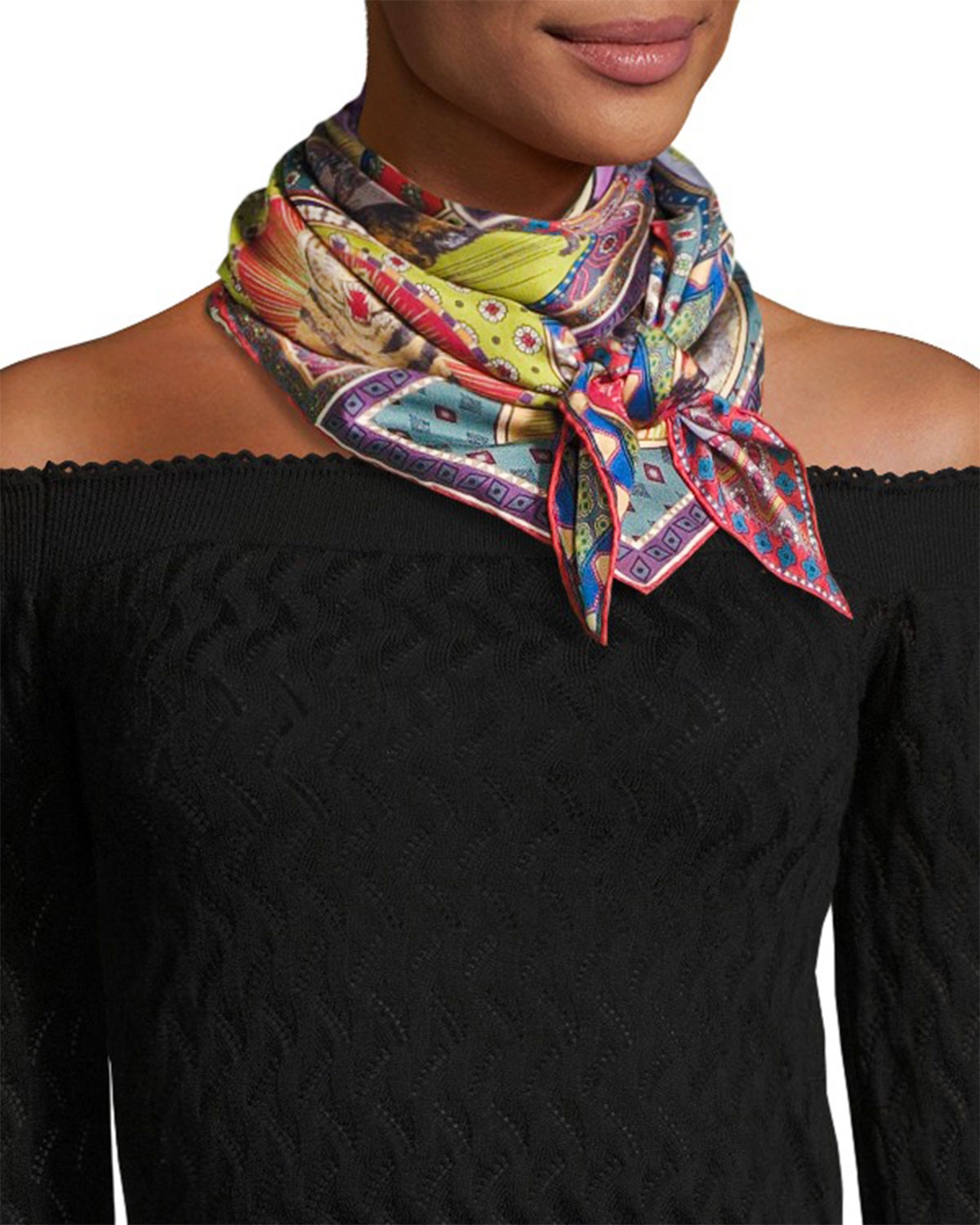 Gucci Tiger Cards Silk Twill Scarf, Multicolor