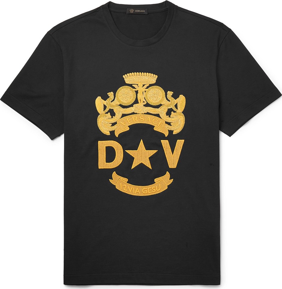 Versace Logo-Embroidered Cotton-Jersey T-Shirt