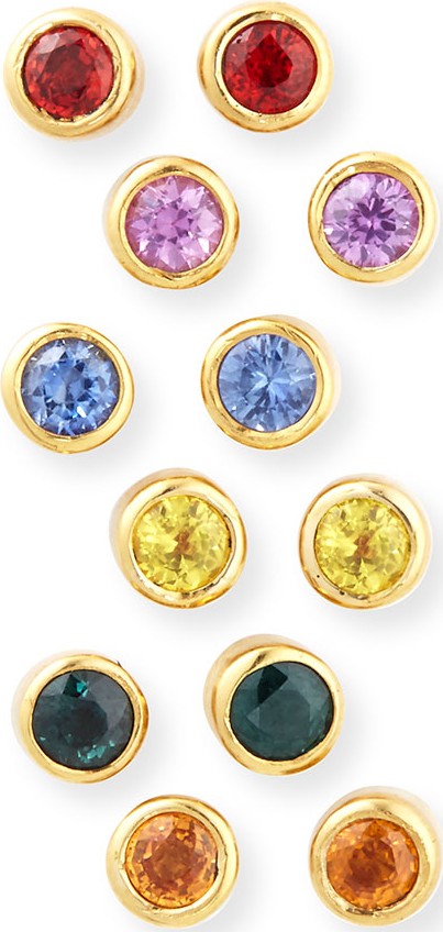 Jean Mahie 22K Mixed Sapphire Bezel Stud Earrings, Set of 6