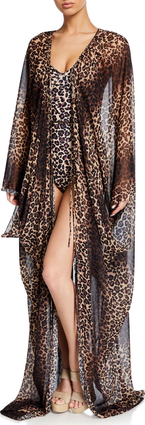 Jonathan Simkhai Leopard-Print Tie-Front Coverup Robe