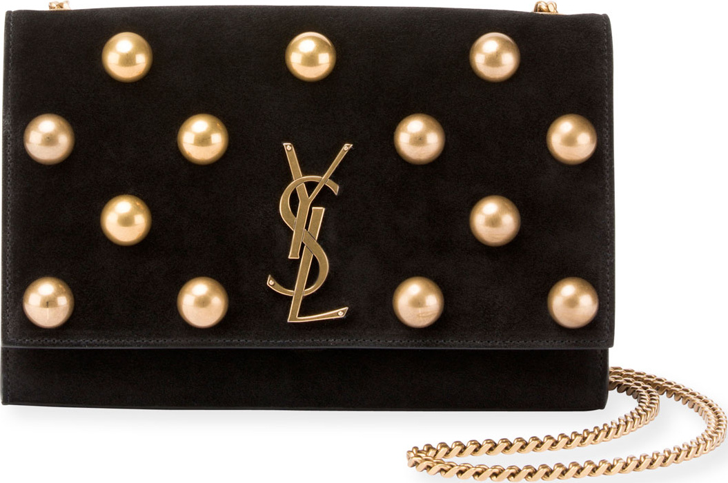 Saint Laurent Kate Monogram YSL Medium Dome-Stud Suede Shoulder Bag