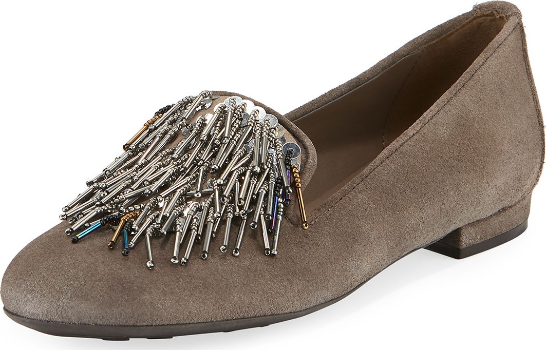 Sesto Meucci Kamile Embellished Suede Loafers, Taupe