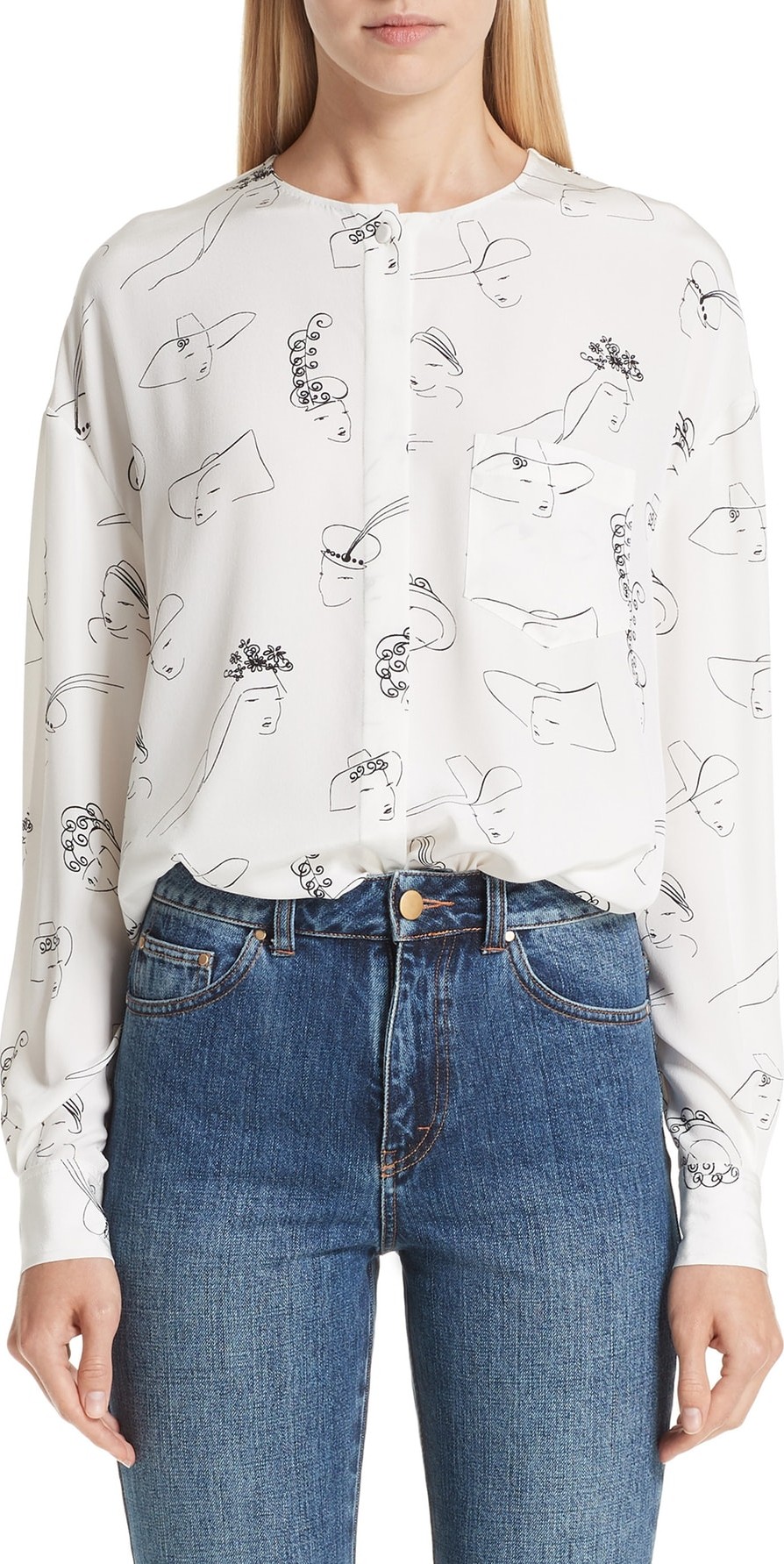 Co Hat Print Silk Blouse