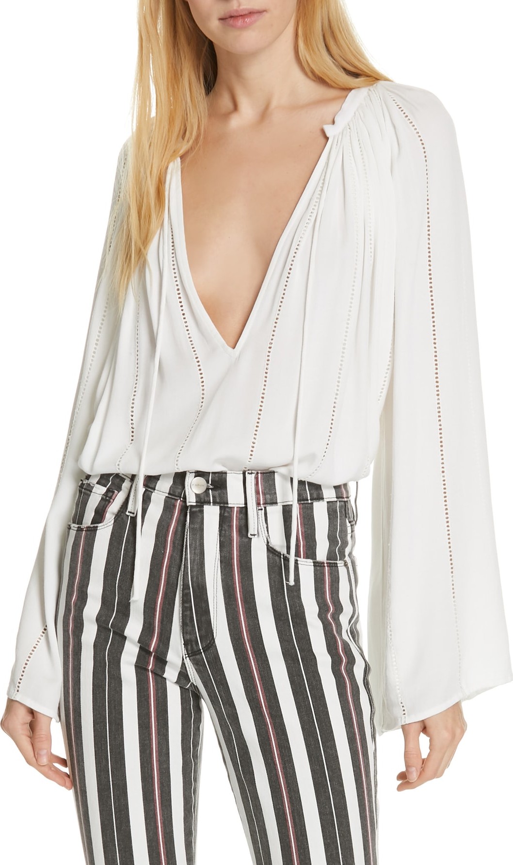 FRAME DENIM Lattice Peasant Top