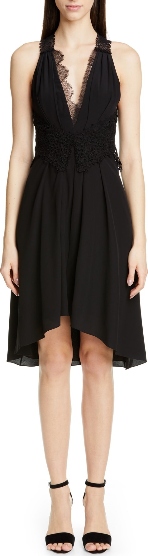 Victoria Beckham Mixed Lace Trim High/Low Silk Dress