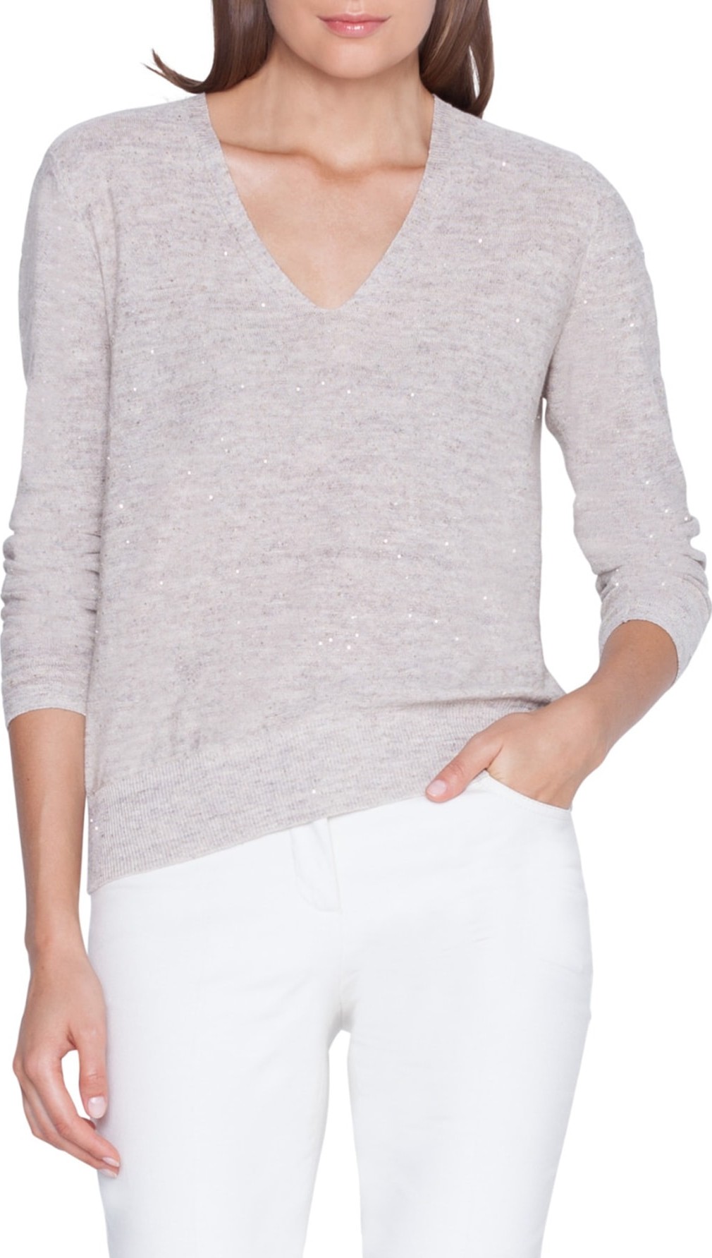 Akris Sequin Knit Linen Blend Sweater
