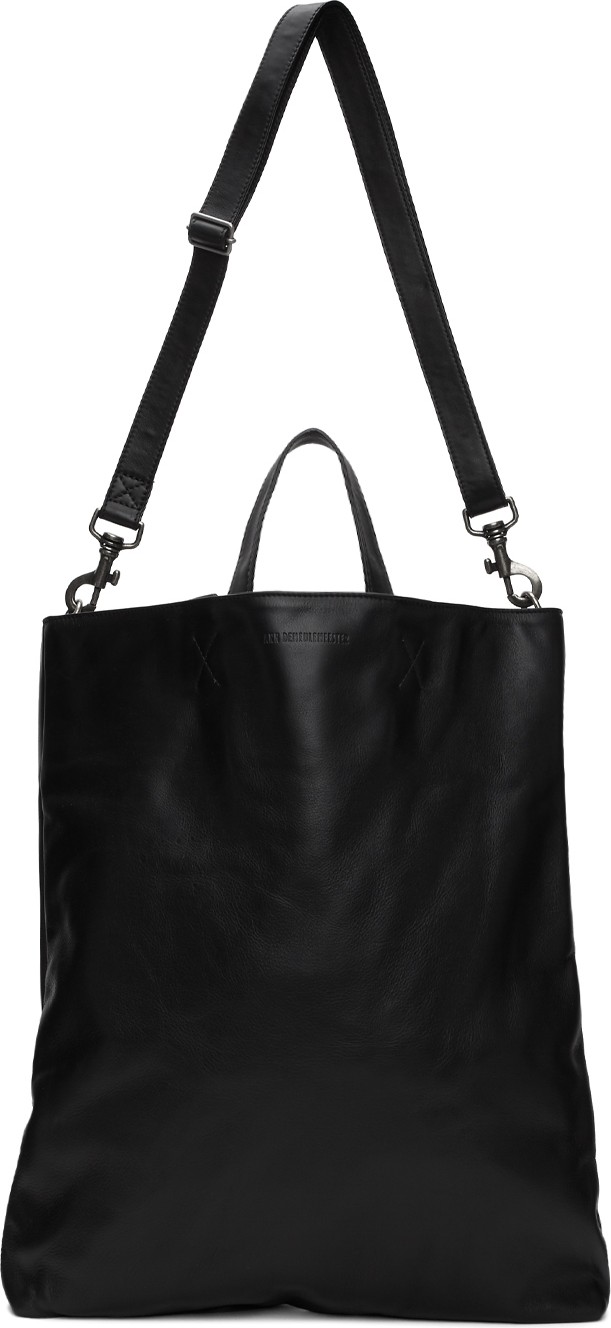 Ann Demeulemeester Black Leather Branded Tote