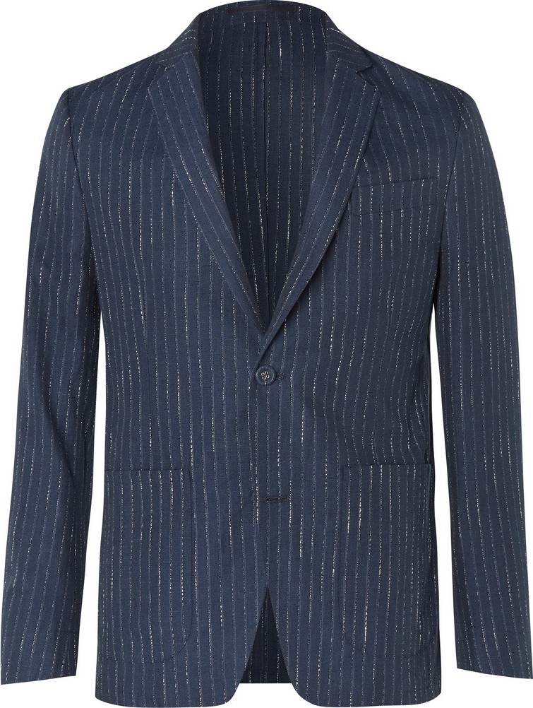 Officine Générale Navy Slim-Fit Unstructured Pinstriped Woven Suit Jacket
