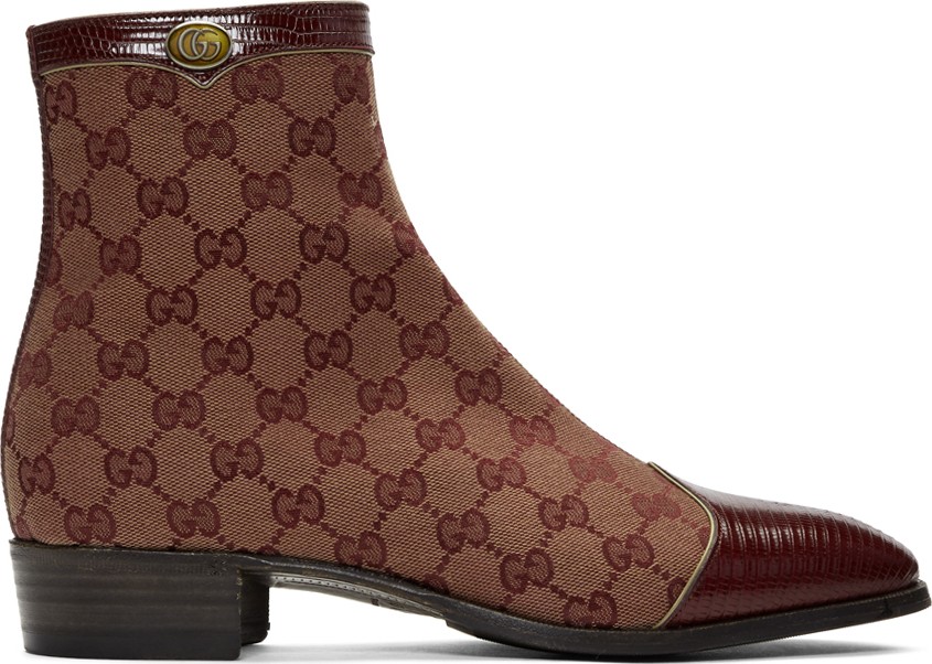 Gucci Burgundy Canvas Original GG Boots