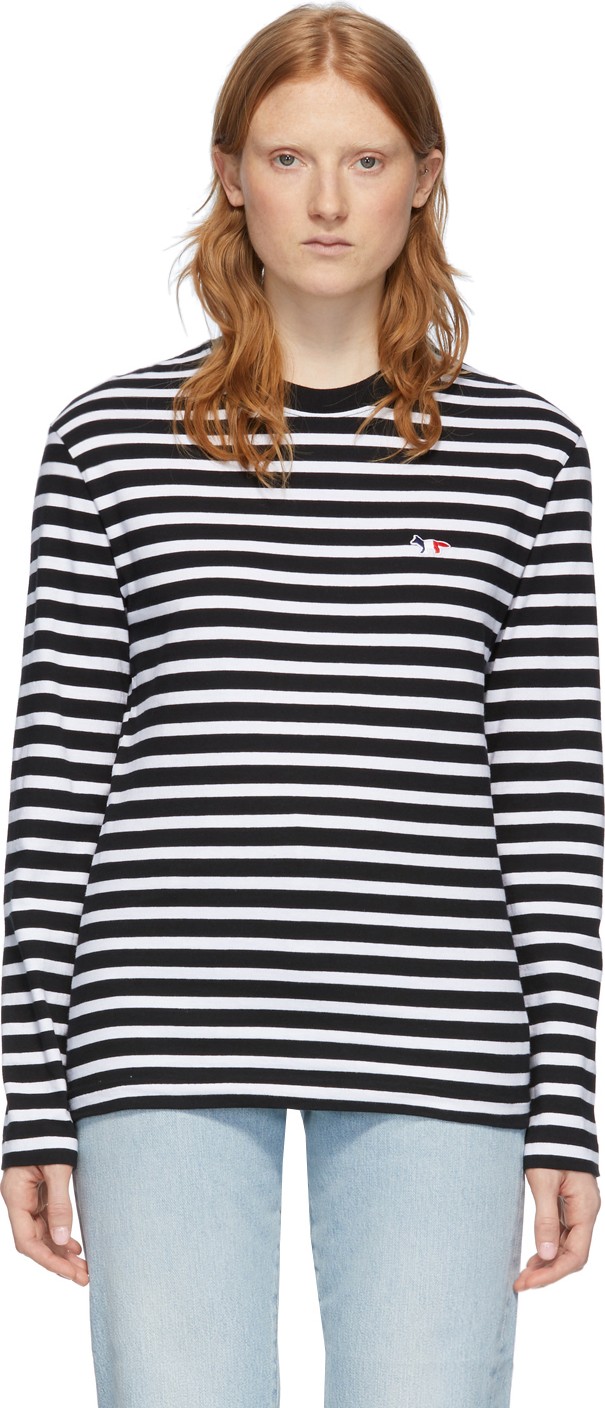 Maison Kitsune Black & White Striped T-Shirt
